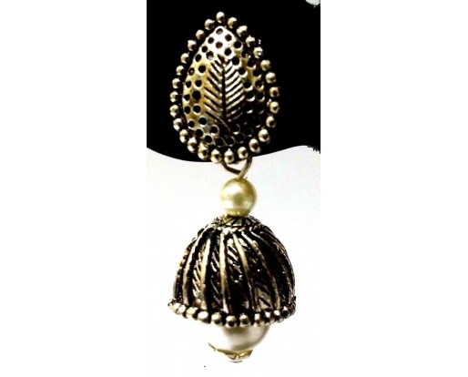 Silver Oxidized Earrings Jhumka Jhumki Ethnic Imitation Jewelry Dangle Long EA24